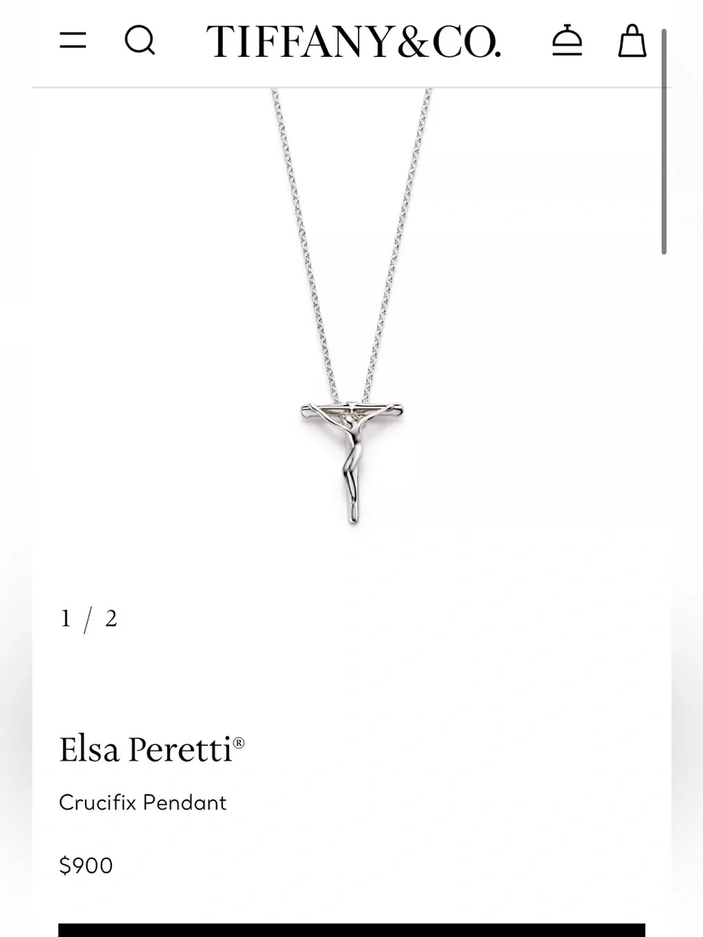 Tiffany & Co. Elsa Peretti 925 Silver Crucifix Pendant Necklace 27mm $900 Retail